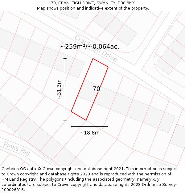 70, CRANLEIGH DRIVE, SWANLEY, BR8 8NX: Plot and title map