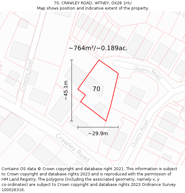 70, CRAWLEY ROAD, WITNEY, OX28 1HU: Plot and title map