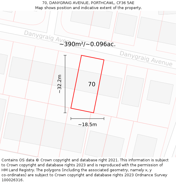 70, DANYGRAIG AVENUE, PORTHCAWL, CF36 5AE: Plot and title map