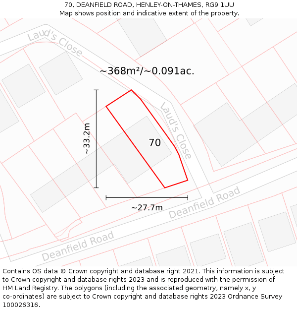 70, DEANFIELD ROAD, HENLEY-ON-THAMES, RG9 1UU: Plot and title map