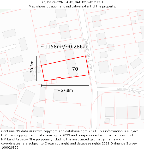 70, DEIGHTON LANE, BATLEY, WF17 7EU: Plot and title map