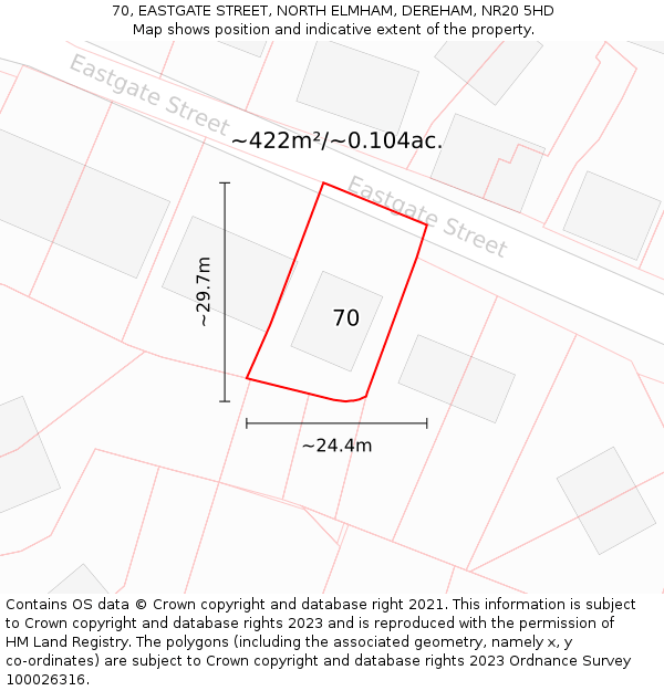 70, EASTGATE STREET, NORTH ELMHAM, DEREHAM, NR20 5HD: Plot and title map