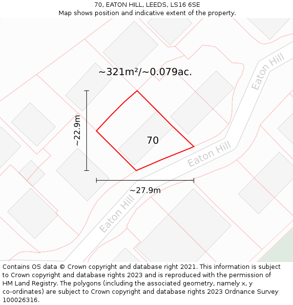 70, EATON HILL, LEEDS, LS16 6SE: Plot and title map