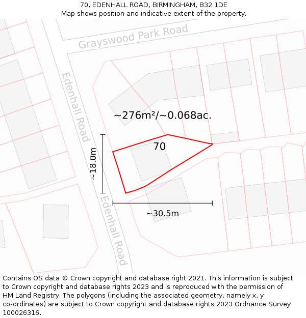 70, EDENHALL ROAD, BIRMINGHAM, B32 1DE: Plot and title map