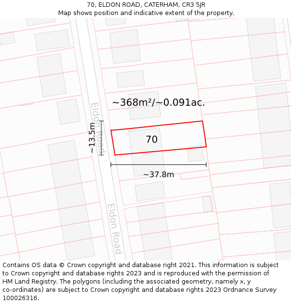 70, ELDON ROAD, CATERHAM, CR3 5JR: Plot and title map