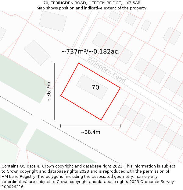 70, ERRINGDEN ROAD, HEBDEN BRIDGE, HX7 5AR: Plot and title map