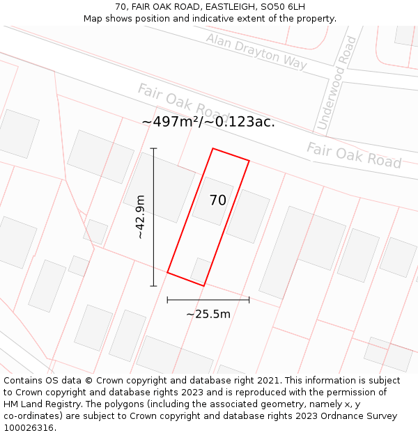 70, FAIR OAK ROAD, EASTLEIGH, SO50 6LH: Plot and title map