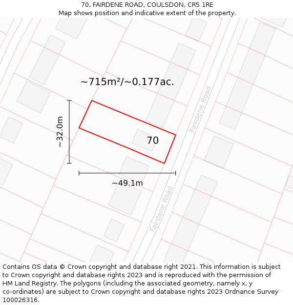 70, FAIRDENE ROAD, COULSDON, CR5 1RE: Plot and title map