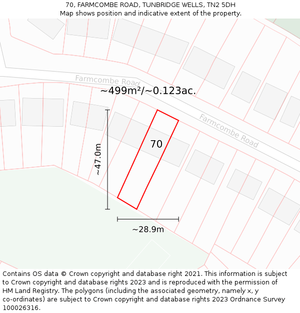 70, FARMCOMBE ROAD, TUNBRIDGE WELLS, TN2 5DH: Plot and title map