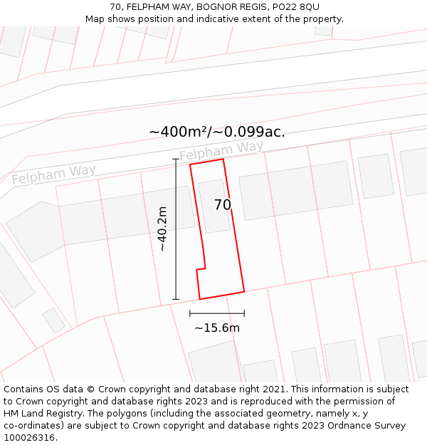 70, FELPHAM WAY, BOGNOR REGIS, PO22 8QU: Plot and title map