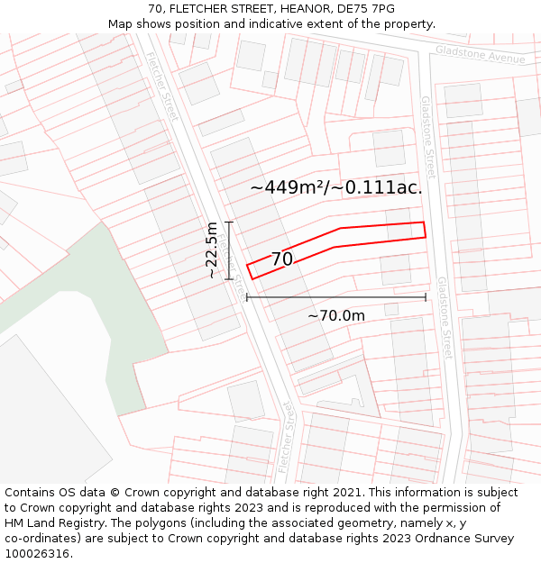70, FLETCHER STREET, HEANOR, DE75 7PG: Plot and title map