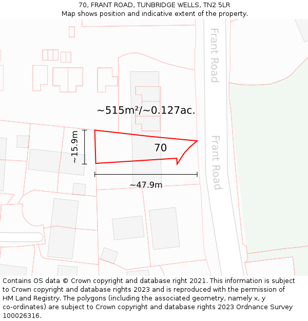 70, FRANT ROAD, TUNBRIDGE WELLS, TN2 5LR: Plot and title map