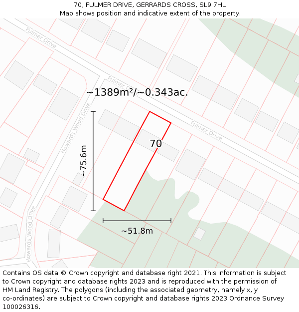 70, FULMER DRIVE, GERRARDS CROSS, SL9 7HL: Plot and title map