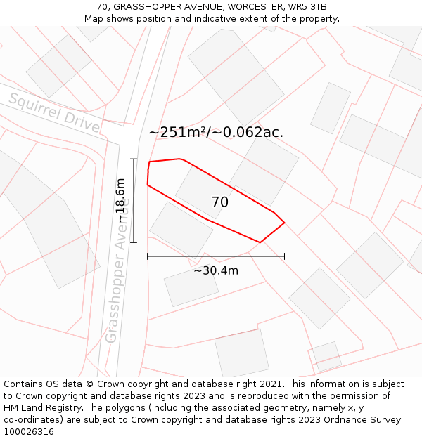70, GRASSHOPPER AVENUE, WORCESTER, WR5 3TB: Plot and title map