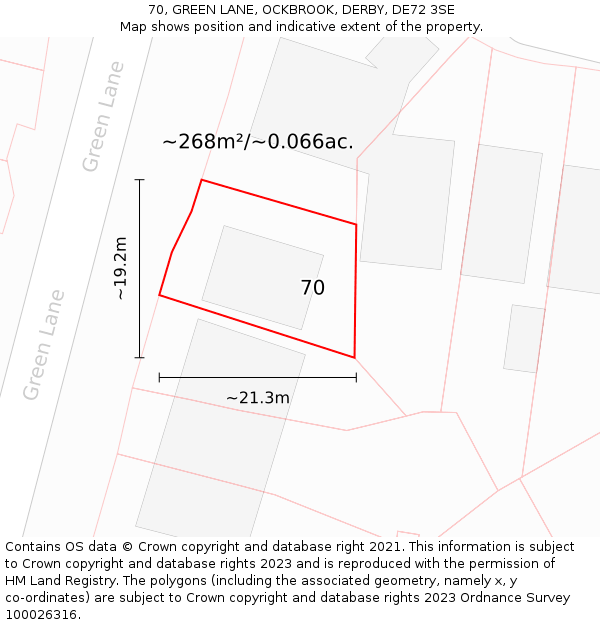 70, GREEN LANE, OCKBROOK, DERBY, DE72 3SE: Plot and title map