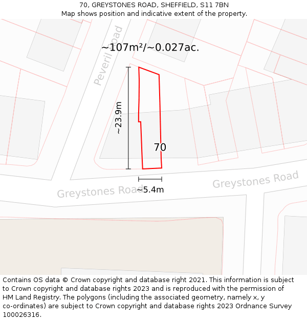 70, GREYSTONES ROAD, SHEFFIELD, S11 7BN: Plot and title map