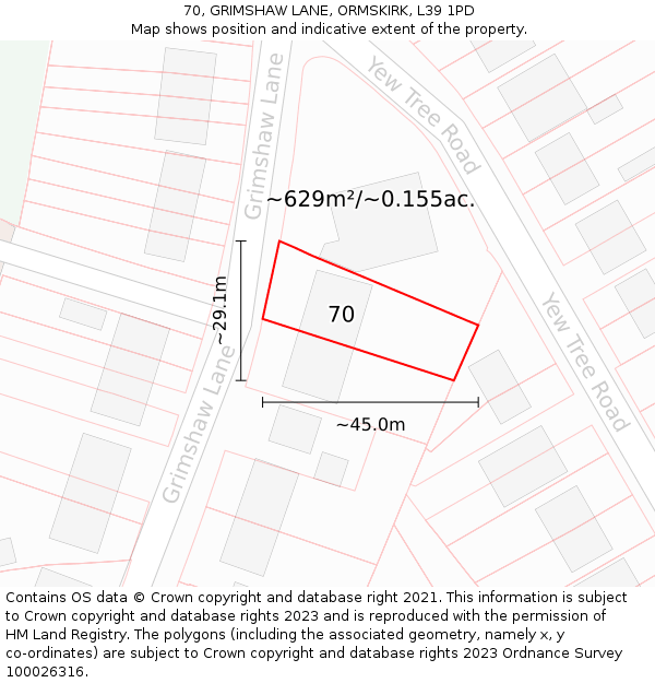 70, GRIMSHAW LANE, ORMSKIRK, L39 1PD: Plot and title map