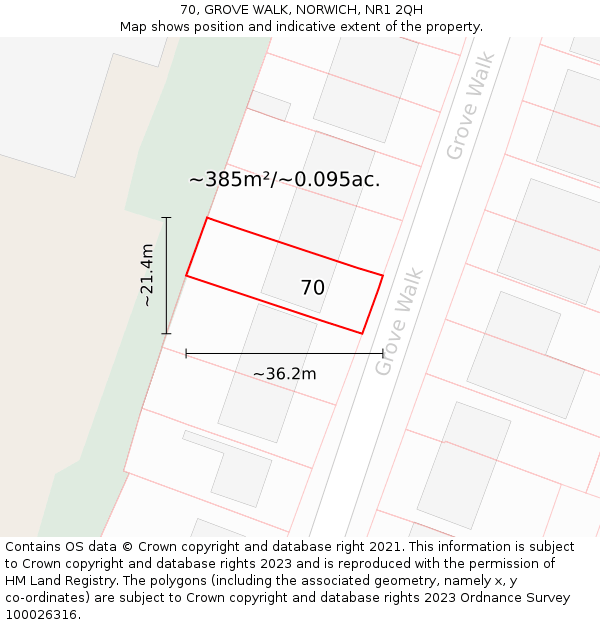 70, GROVE WALK, NORWICH, NR1 2QH: Plot and title map