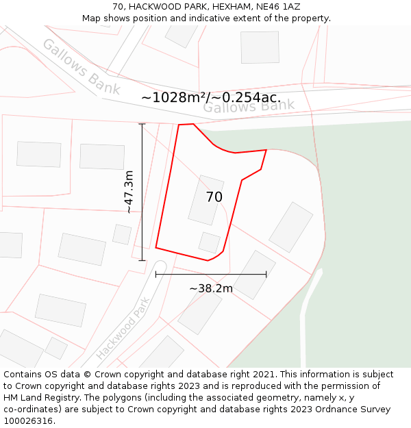 70, HACKWOOD PARK, HEXHAM, NE46 1AZ: Plot and title map