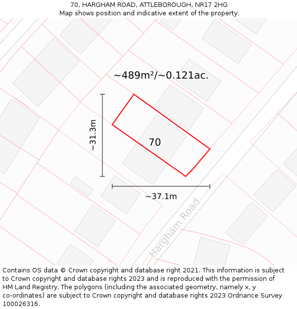 70, HARGHAM ROAD, ATTLEBOROUGH, NR17 2HG: Plot and title map