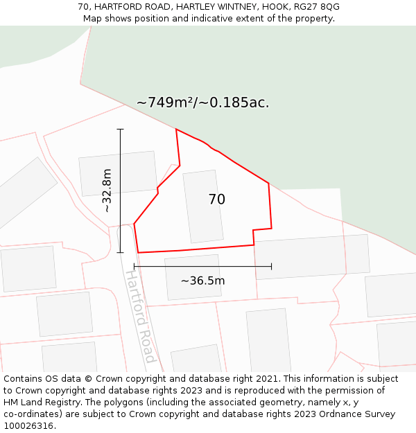 70, HARTFORD ROAD, HARTLEY WINTNEY, HOOK, RG27 8QG: Plot and title map