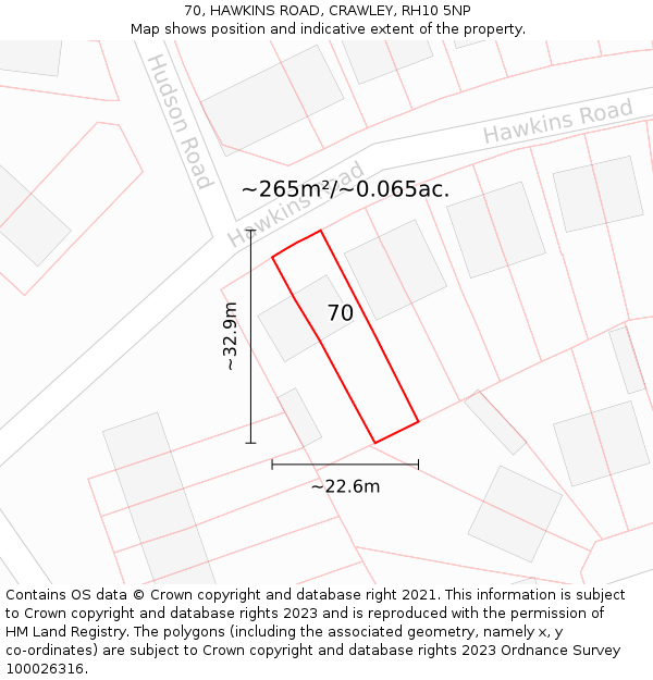 70, HAWKINS ROAD, CRAWLEY, RH10 5NP: Plot and title map