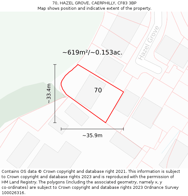 70, HAZEL GROVE, CAERPHILLY, CF83 3BP: Plot and title map