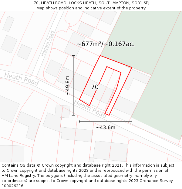 70, HEATH ROAD, LOCKS HEATH, SOUTHAMPTON, SO31 6PJ: Plot and title map