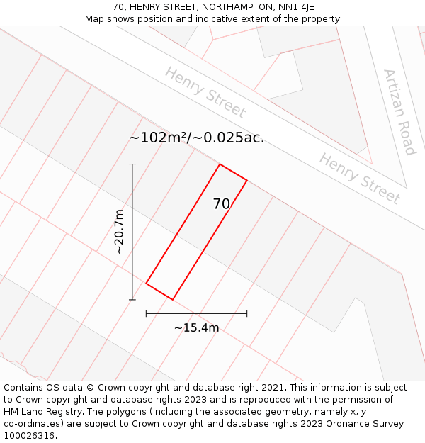 70, HENRY STREET, NORTHAMPTON, NN1 4JE: Plot and title map