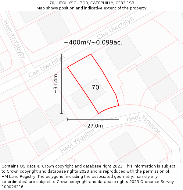 70, HEOL YSGUBOR, CAERPHILLY, CF83 1SR: Plot and title map