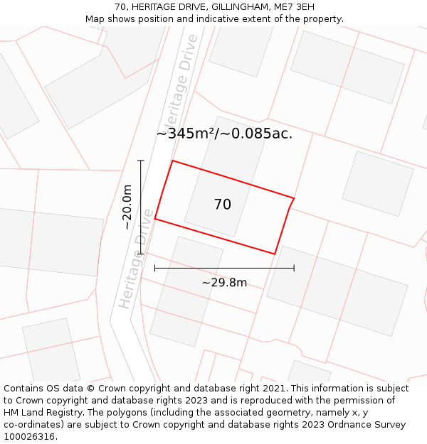 70, HERITAGE DRIVE, GILLINGHAM, ME7 3EH: Plot and title map