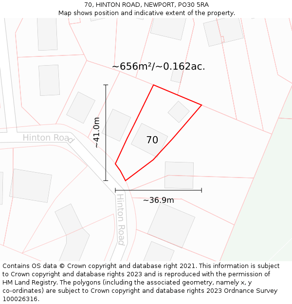 70, HINTON ROAD, NEWPORT, PO30 5RA: Plot and title map