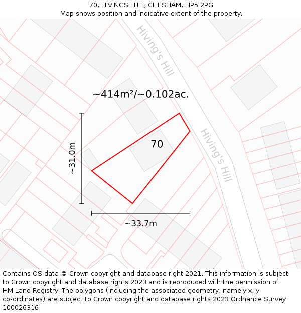 70, HIVINGS HILL, CHESHAM, HP5 2PG: Plot and title map