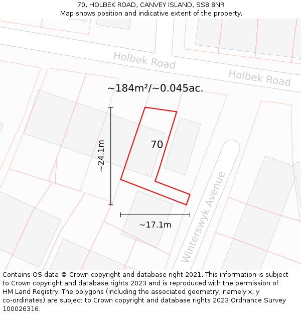 70, HOLBEK ROAD, CANVEY ISLAND, SS8 8NR: Plot and title map