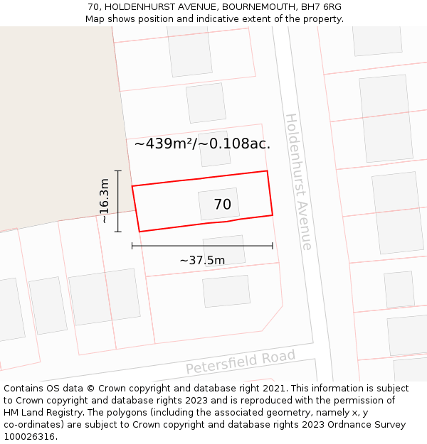 70, HOLDENHURST AVENUE, BOURNEMOUTH, BH7 6RG: Plot and title map