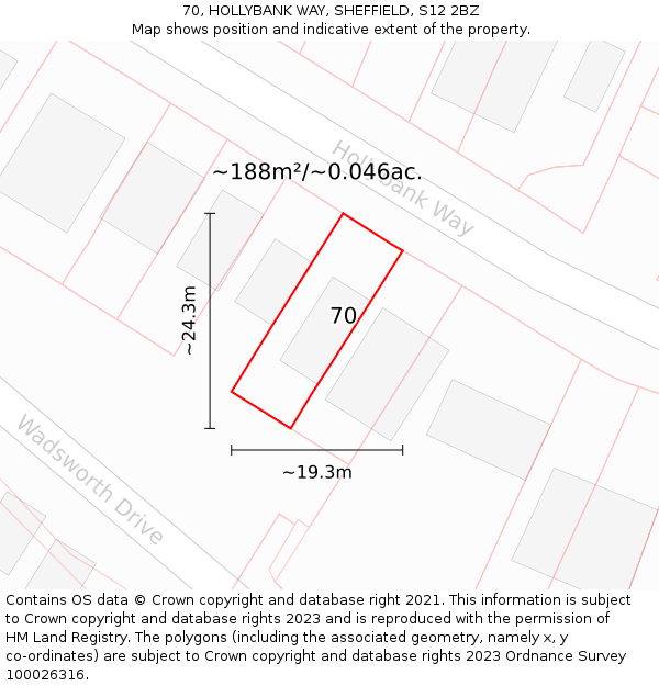 70, HOLLYBANK WAY, SHEFFIELD, S12 2BZ: Plot and title map