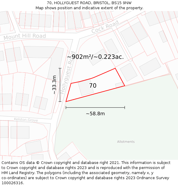 70, HOLLYGUEST ROAD, BRISTOL, BS15 9NW: Plot and title map