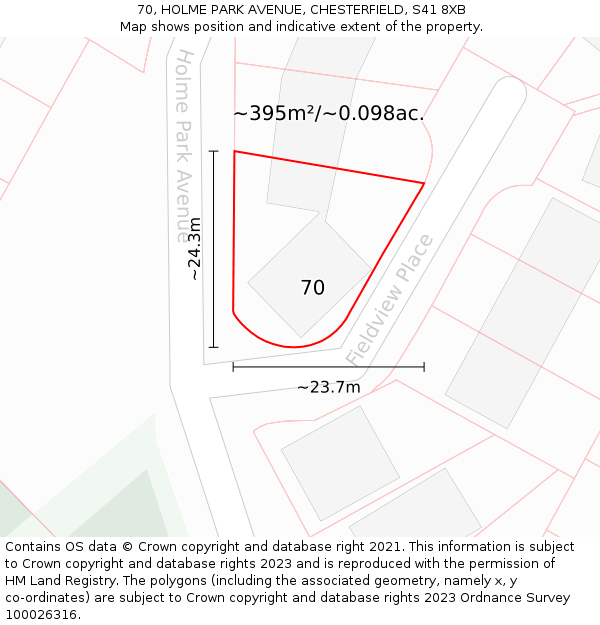 70, HOLME PARK AVENUE, CHESTERFIELD, S41 8XB: Plot and title map