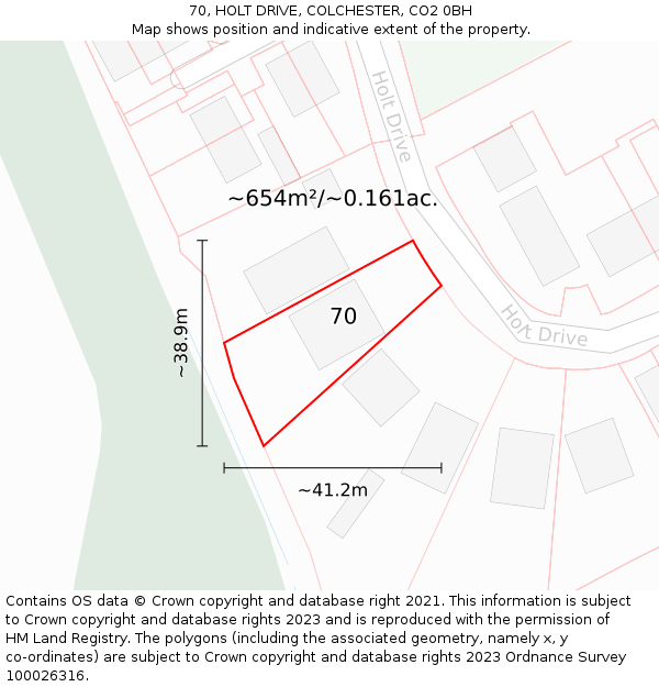 70, HOLT DRIVE, COLCHESTER, CO2 0BH: Plot and title map