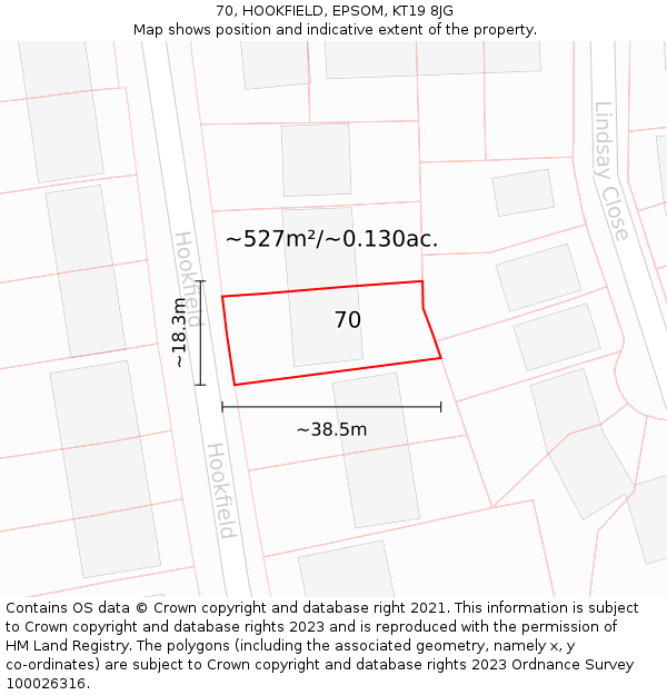 70, HOOKFIELD, EPSOM, KT19 8JG: Plot and title map