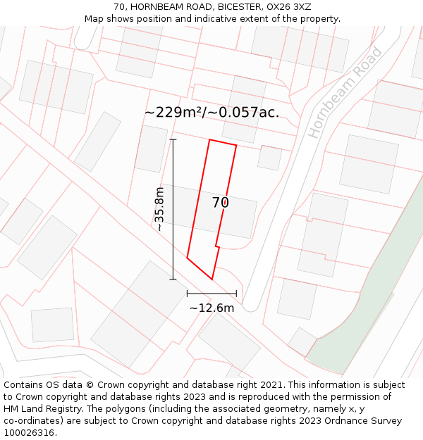 70, HORNBEAM ROAD, BICESTER, OX26 3XZ: Plot and title map