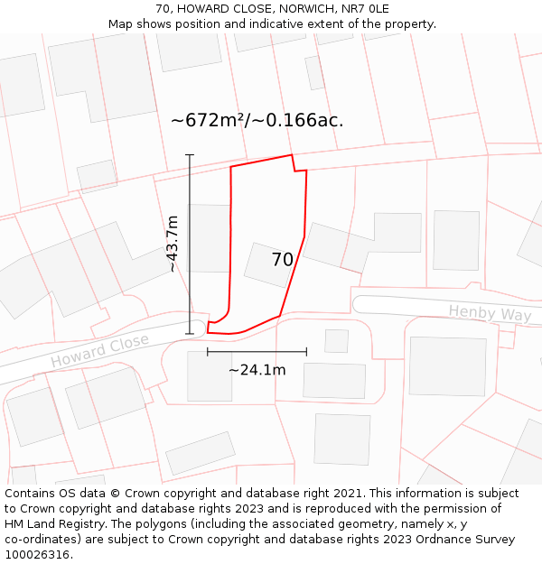 70, HOWARD CLOSE, NORWICH, NR7 0LE: Plot and title map