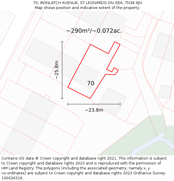 70, IRONLATCH AVENUE, ST LEONARDS-ON-SEA, TN38 9JN: Plot and title map