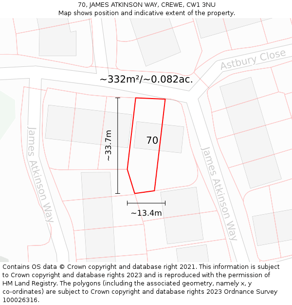 70, JAMES ATKINSON WAY, CREWE, CW1 3NU: Plot and title map