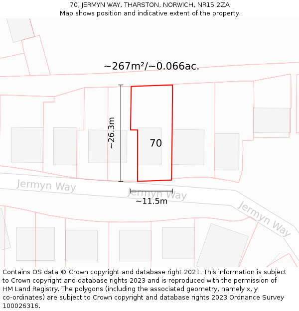 70, JERMYN WAY, THARSTON, NORWICH, NR15 2ZA: Plot and title map