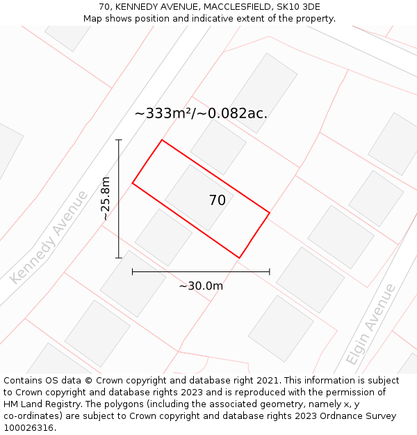 70, KENNEDY AVENUE, MACCLESFIELD, SK10 3DE: Plot and title map