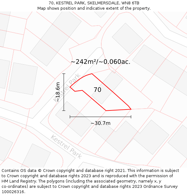 70, KESTREL PARK, SKELMERSDALE, WN8 6TB: Plot and title map