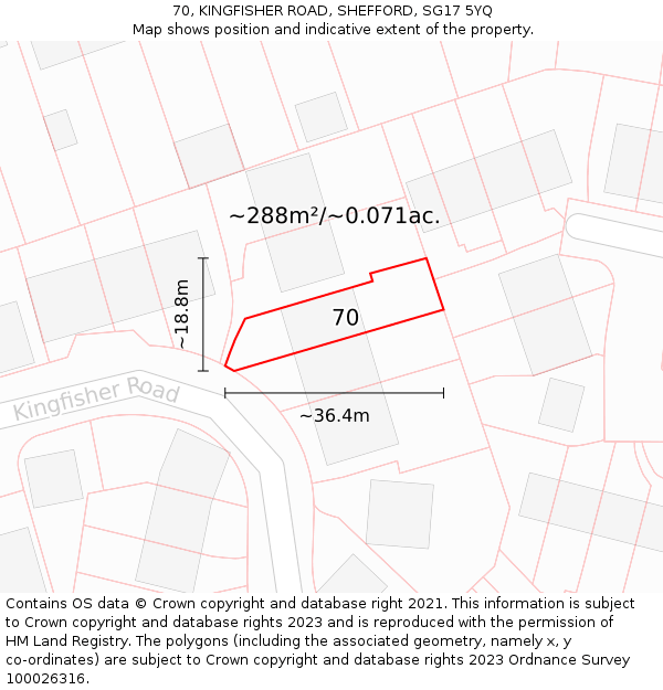 70, KINGFISHER ROAD, SHEFFORD, SG17 5YQ: Plot and title map