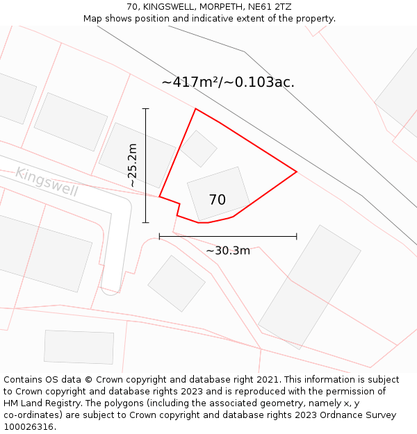 70, KINGSWELL, MORPETH, NE61 2TZ: Plot and title map