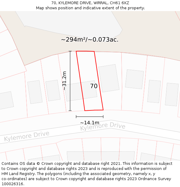 70, KYLEMORE DRIVE, WIRRAL, CH61 6XZ: Plot and title map